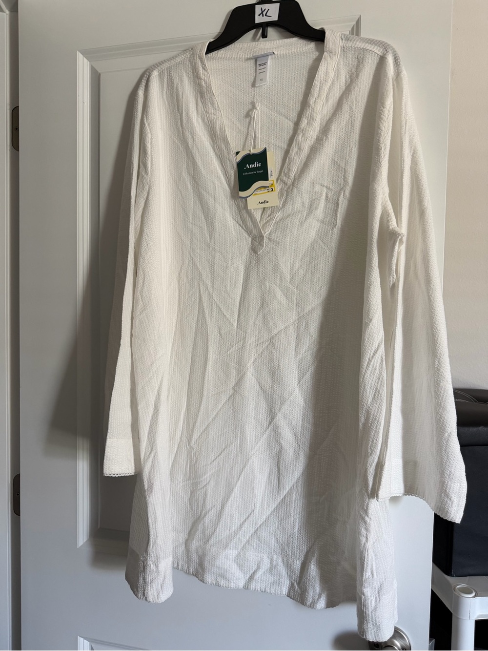 Andie White Waffle-Knit V-Neck Pullover Women’s swim cover up